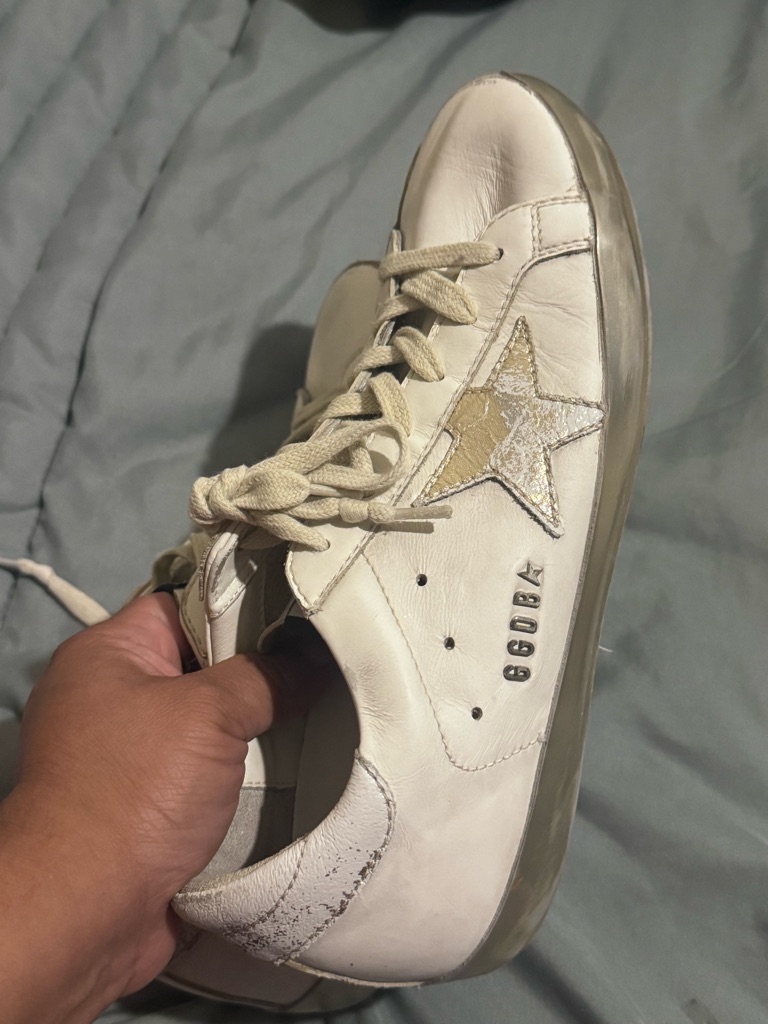 Golden Goose White And Silverish/Gold Leather Sneaker With Branded Insole
